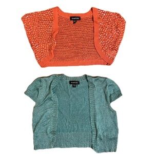 2 BEBE Y2K Metallic and Sequinned Shrug Cropped Cardigan